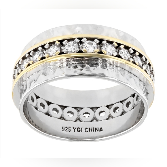 PRICE DROP 14k Gold & Sterling Band with Circle of White Cubic Zirconia - Picture 6 of 7